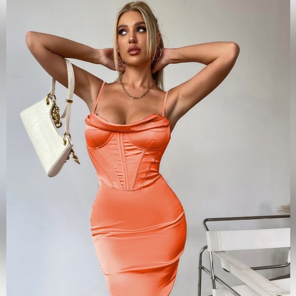 Shein Orange body con Cocktail Dress with built in bra - Picture 13 of 13
